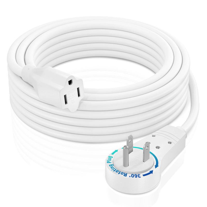 Maximm Cable 360&deg; Rotating Flat Plug 16 AWG Extension Cord (15', White)