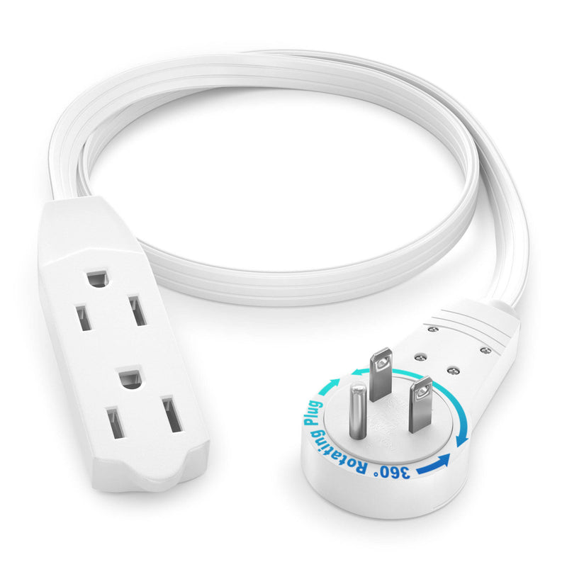 Maximm Cable Original Style 360&deg; Rotating Flat Plug Extension Cord (1', White)