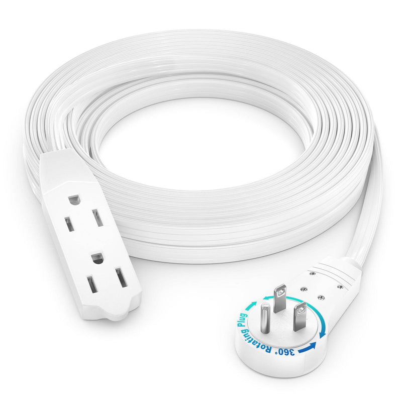 Maximm Cable Original Style 360&deg; Rotating Flat Plug Extension Cord (15', White)