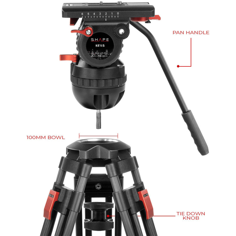 SHAPE Pro Video Carbon Fiber Tripod with 100mm Bowl & Fluid Head (33 lb Payload)