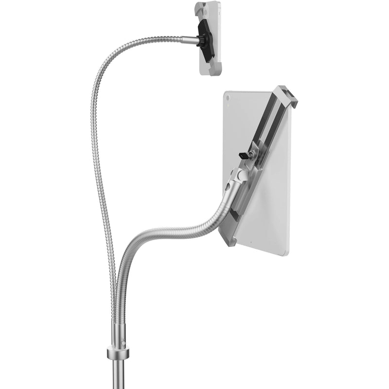 CTA Digital Heavy-Duty Security Floor Stand with Dual Goosenecks for Phone and Tablet