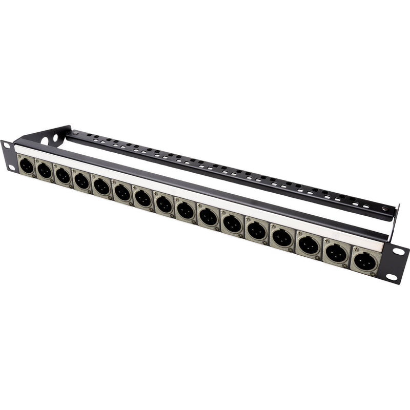 My Custom Shop 16-Port XLR Male Patch Panel with Neutrik NC3MD-L-1 and Rear Lacing Bar (1 RU)