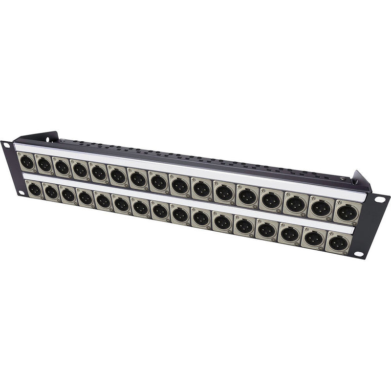 My Custom Shop 32-Port XLR Male Patch Panel with Neutrik NC3MD-L-1 and Rear Lacing Bar (2 RU)