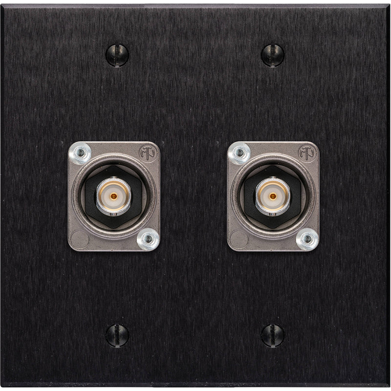 My Custom Shop Dual Recessed 12G-SDI BNC Female Dual-Gang Wall Plate (Black Anodized Aluminum)