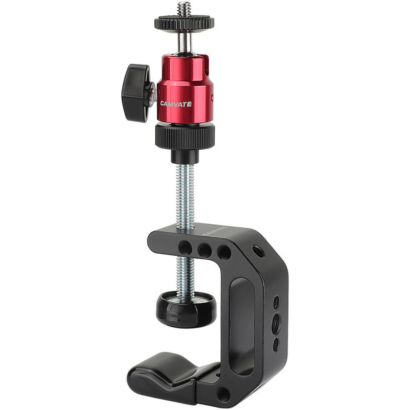 CAMVATE C-Clamp Desktop Holder with 1/4"-20 Ball Head Mount (Red)