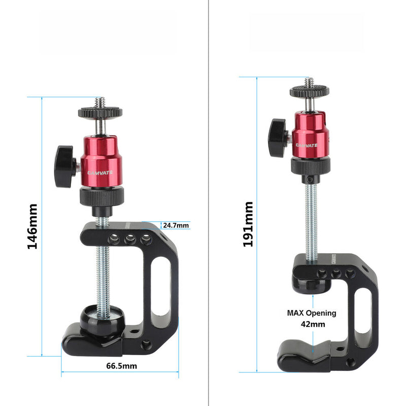 CAMVATE C-Clamp Desktop Holder with 1/4"-20 Ball Head Mount (Red)