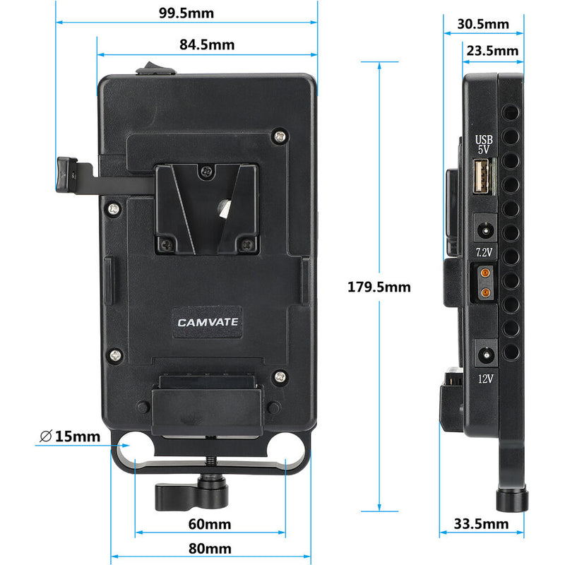 CAMVATE V-Mount Battery Plate Power Supply Splitter with Cables and 15mm Railblock