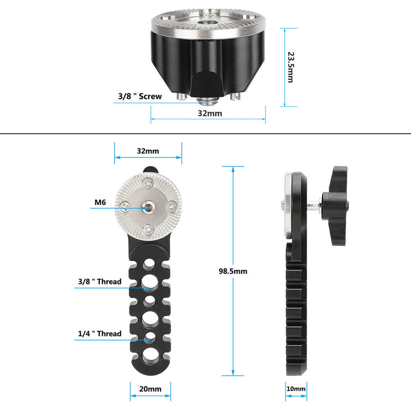 CAMVATE Extension Arm with Dual ARRI Rosettes and M6 Thumbscrew (Black Knob)