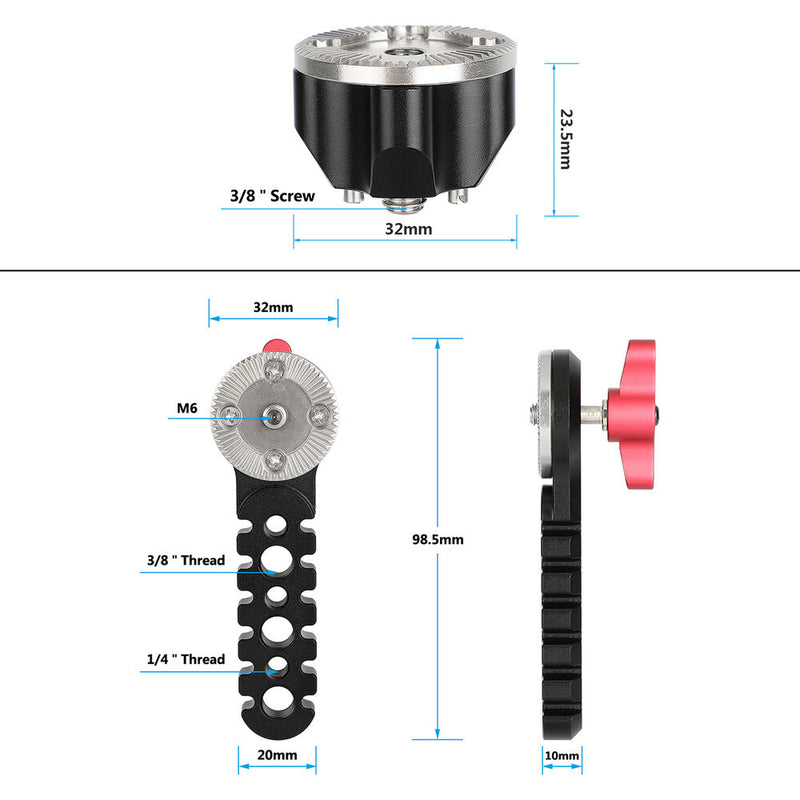 CAMVATE Extension Arm with Dual ARRI Rosettes and M6 Thumbscrew (Red Knob)