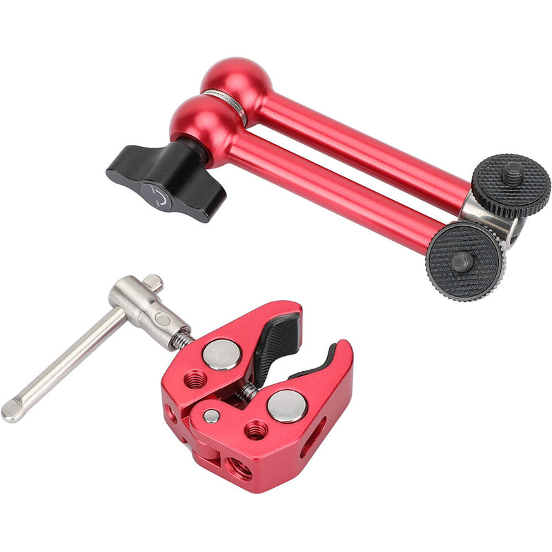 CAMVATE Universal Super Crab Clamp and 10" Articulating Magic Arm Bundle (Red Body)