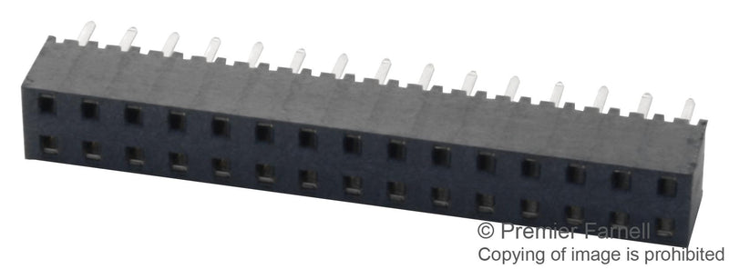 SAMTEC MMS-115-01-L-DV Board-To-Board Connector, Vertical, 2 mm, 30 Contacts, Receptacle, MMS Series, Through Hole, 2 Rows