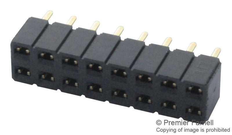 SAMTEC SLW-108-01-G-D Board-To-Board Connector, Dual, 2.54 mm, 16 Contacts, Receptacle, SLW Series, Through Hole, 2 Rows