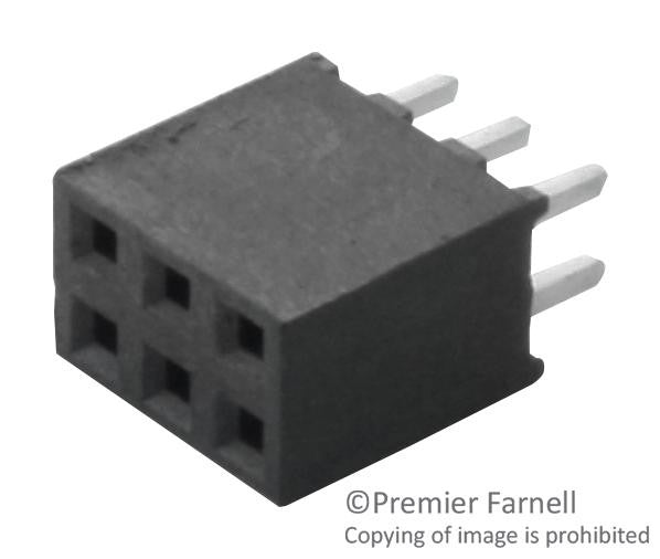 SAMTEC SQT-103-01-L-D Board-To-Board Connector, Vertical, 2 mm, 6 Contacts, Receptacle, SQT Series, Through Hole, 2 Rows