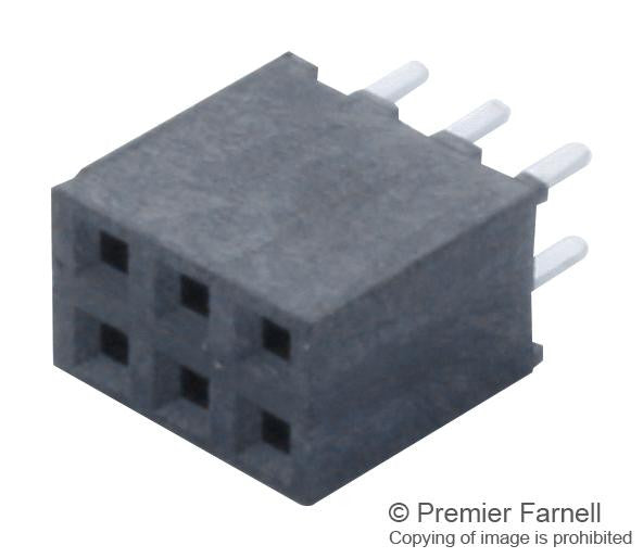 SAMTEC SQW-103-01-L-D Board-To-Board Connector, Vertical, 2 mm, 6 Contacts, Receptacle, SQW Series, Through Hole, 2 Rows