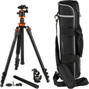 K&F Concept Magnesium Alloy Travel Tripod with Rotating Lateral Multi-Angle Center Column, Ball Head and Monopod Kit