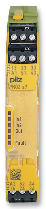 PILZ 750107 Safety Relay, 4PST-NO, 24 VDC, 6 A, PNOZ s7 Series, DIN Rail, Screw