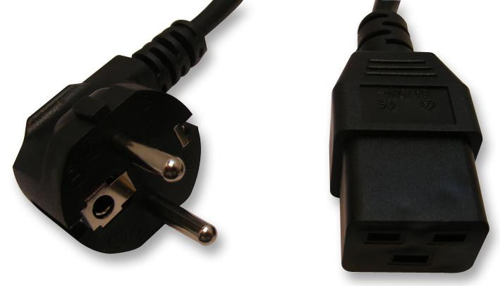 MULTICOMP SL-19 + SL-6-3 Mains Power Cord, IEC 60320 C19, CEE 7/7 Plug, 9.84 ft, 3 m, Black