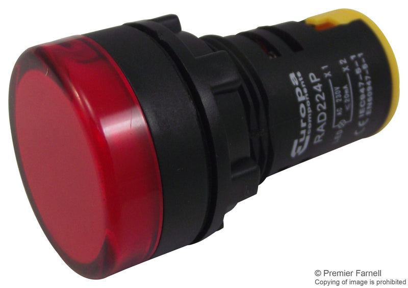 MULTICOMP RAD224P LED Panel Mount Indicator, Pilot Lamp, Red, 230 VAC, 22 mm, IP65