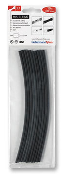 HELLERMANNTYTON HIS-3 3/1 BLK 3:1 Heatshrink Tubing Black 3 x 200mm 10 Pack