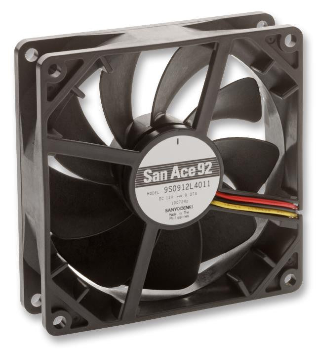 SANYO DENKI - SANACE FANS 9S0912F4011 Axial Fan, San Ace 92 Series, 12 V, DC, 92 mm, 25 mm, 27 dBA, 44.5 cu.ft/min