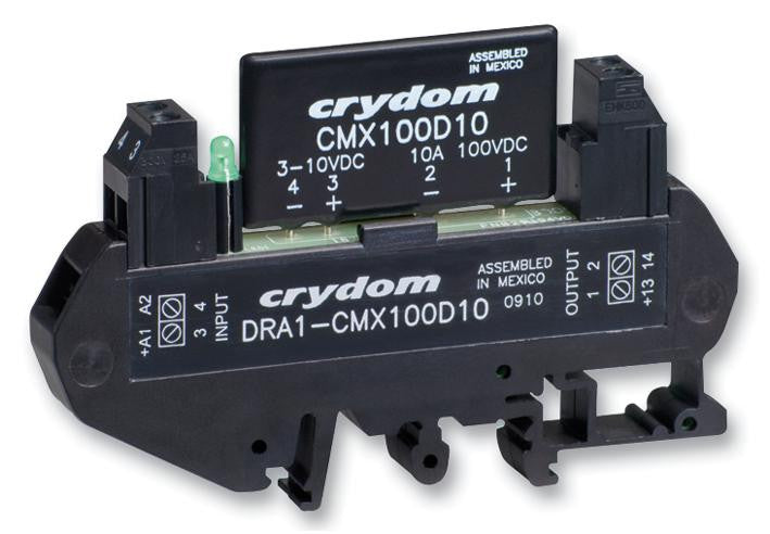 CRYDOM DRA1-CMX60D10 Solid State Relay, SPST-NO, 10 A, 60 VDC, DIN Rail, Cage Clamp