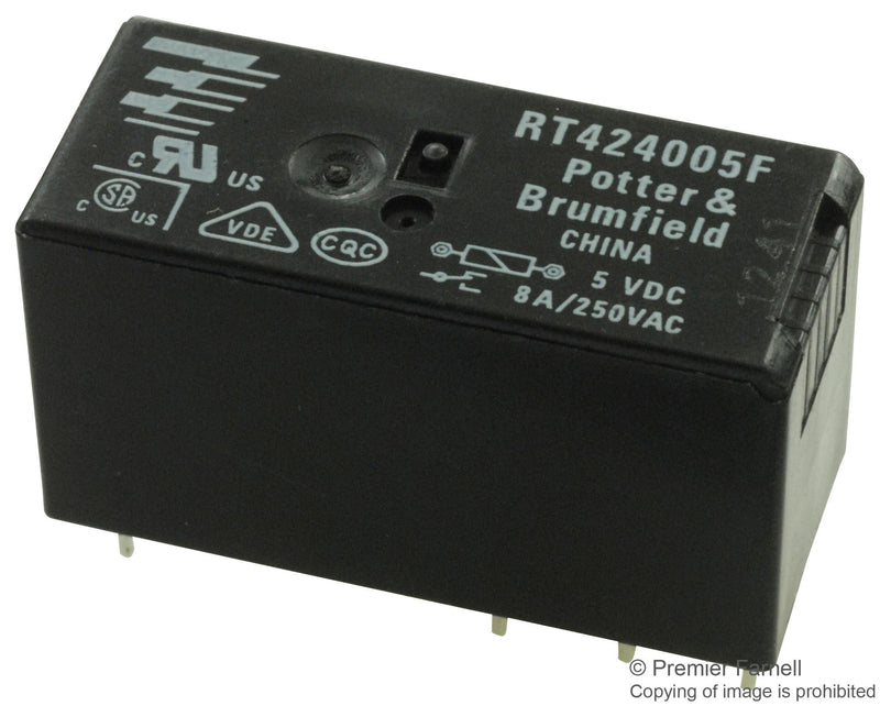 POTTER&BRUMFIELD - TE CONNECTIVITY RT424005F RELAY, DPDT, 250VAC, 8A