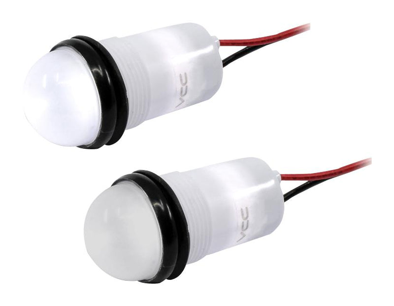 VCC (VISUAL Communications COMPANY) PML50SWFVW .688" DIA (17.5MM) White LED Panel Mount Indicator With Semi Dome Flex Voltage Wire Leads 02AH9200