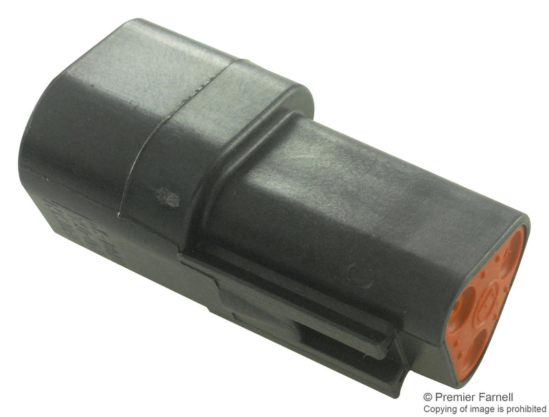 DEUTSCH DT043P-CE02 Connector Housing, Thin Wall, Black, DT Series, Receptacle, 3 Ways, DT Series Pin Contacts