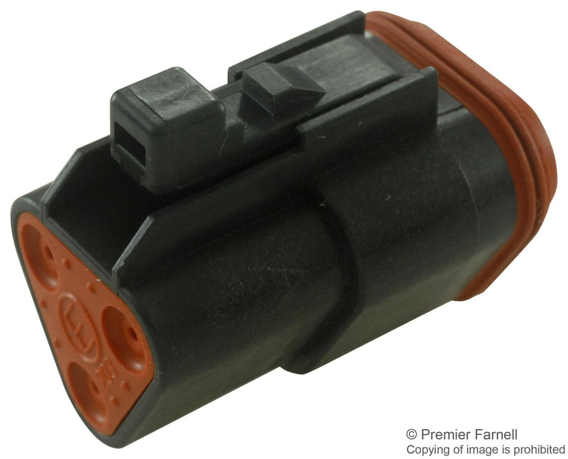 DEUTSCH DT063S-CE06 Connector Housing, Thin Wall, Black, DT Series, Plug, 3 Ways, DT Series Socket Contacts