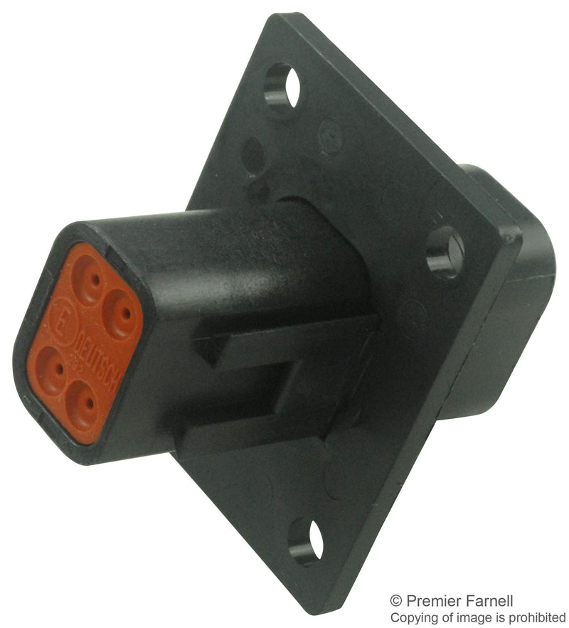 DEUTSCH DT044P-CL06 Connector Housing, Thin Wall, Black, DT Series, Receptacle, 4 Ways, DT Series Pin Contacts