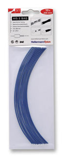 HELLERMANNTYTON HIS-3 1.5/0.5 BLU Heat Shrink Tubing, HIS-3, Pack of 10 200mm Pieces, 1.5 mm, 0.059 ", 3:1, Blue, 7.87 ", 200 mm