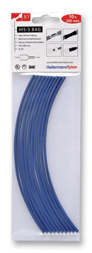 HELLERMANNTYTON HIS-3 3/1 BLU Heat Shrink Tubing, HIS-3, Pack of 10 200mm Pieces, 3 mm, 0.118 ", 3:1, Blue, 7.87 ", 200 mm