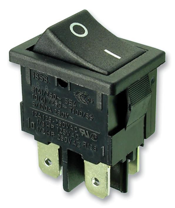 MARQUARDT 1858.4205-01 Rocker Switch, Non Illuminated, DPST, Off-On, Black, Panel, 10 A