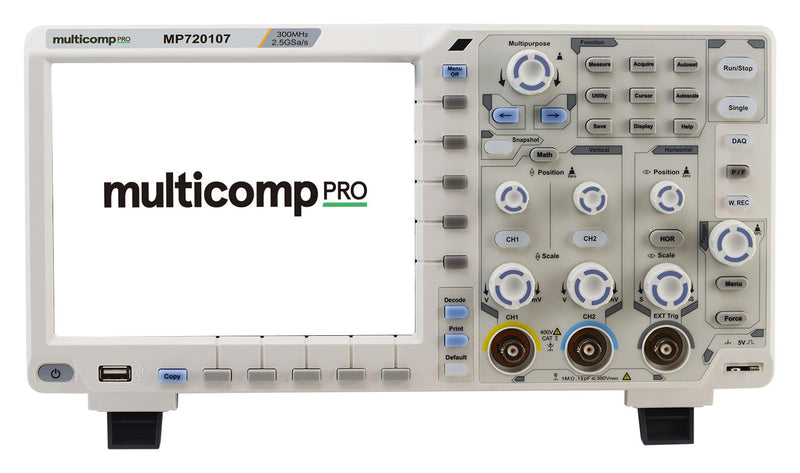 Multicomp PRO MP720107 Digital Oscilloscope 2+1 Channel 300 MHz 2.5 Gsps 40 Mpts 1.17 ns