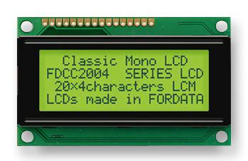 FORDATA FC2004C00-FHYYBW-51*K Alphanumeric LCD, 20 x 4, Black on Yellow / Green, 5V, English, Euro, Transflective