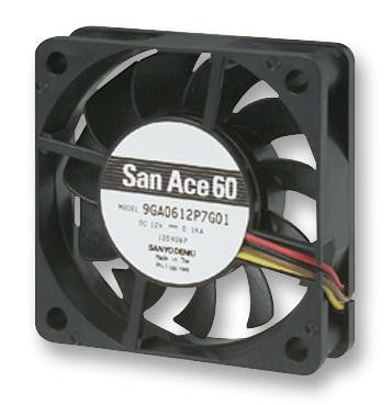 SANYO DENKI - SANACE FANS 9GA0612P7H01 Axial Fan, Low Power, Ball, San Ace 60 GA Series, 12 VDC, 60 mm, 15 mm, 19.7 cu.ft/min, 0.56 m&sup3;/min