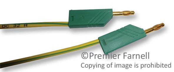 HIRSCHMANN TEST AND MEASUREMENT 934066788 Test Lead, 4mm Banana Plug to 4mm Banana Plug, Green, Yellow, 60 V, 32 A, 2 m