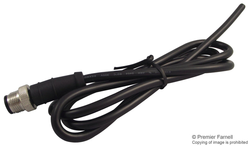 MULTICOMP 2MT3012-W04300 Circular Cable Assembly, M12 Plug, Free Ends, 3.28 ft, 1 m, Black