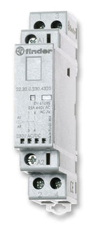 FINDER 22.32.0.024.4320 Contactor, 250 VAC, 2 Pole, DPST-NO, DIN Rail, 24 V