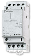 FINDER 22.34.0.024.4320 Contactor, 250 VAC, 4 Pole, 4PST-NO, DIN Rail, 24 V