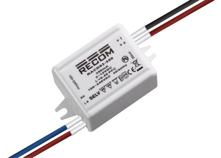 RECOM POWER RACD03-350 LED Driver, Constant Current, 3 W, 15 V, 350 mA, Constant Current, Constant Voltage, 90 V, 264 V