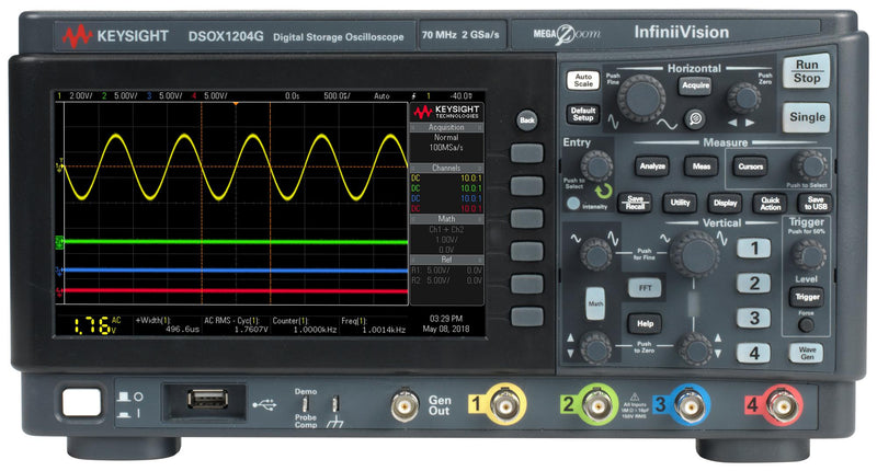 Keysight Technologies DSOX1204G Digital Oscilloscope Infiniivision 1000 X-Series 4 Channel 70 MHz 2 Gsps 1 Mpts 5 ns