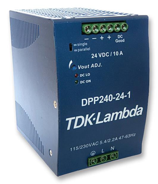 TDK-LAMBDA DPP240-24-1 AC/DC DIN Rail Power Supply, Active PFC, Adjustable, Fixed, 1 Output, 93 VAC, 264 VAC, 240 W