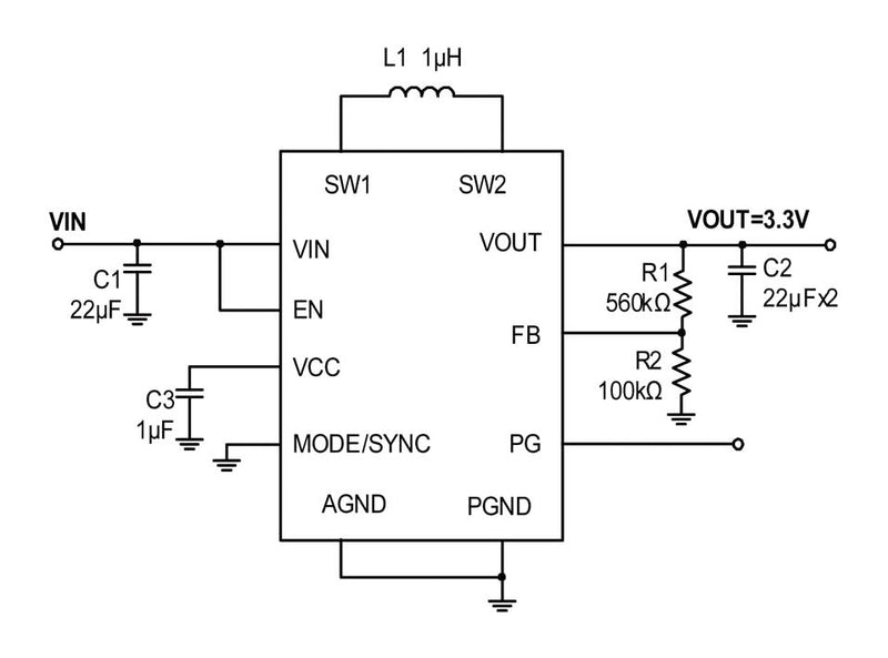 Monolithic Power Systems (MPS) MP28164GD-P DC-DC Switching Buck-Boost Regulator 1.2V-5.5V in 1.5V to 5V out 4.2A 2MHz QFN-11