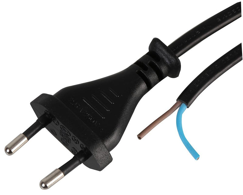 PRO Elec PE01043 PE01043 Mains Power Cord Plug Euro to Free End 2 m 2.5 A Black