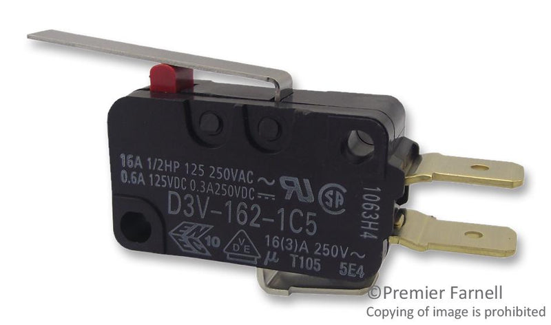 Omron V-162-1A6 BY OMI V-162-1A6 OMI Microswitch Miniature Hinge Lever Spdt Solder Lug 16 A