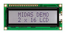 Midas MC21605C6W-FPTLWS-V2 MC21605C6W-FPTLWS-V2 Alphanumeric LCD 16 x 2 Black on White 5V SPI English Japanese Transflective