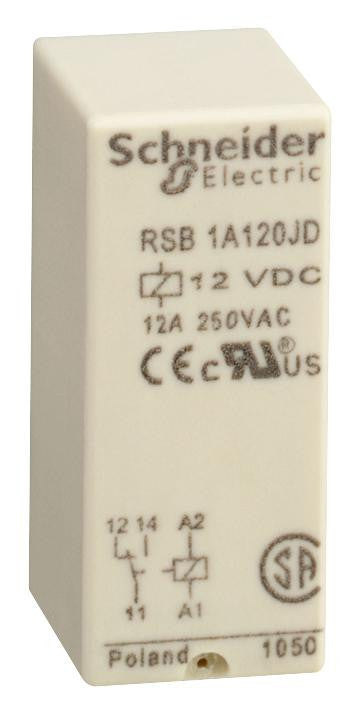 SCHNEIDER ELECTRIC RSB1A120BD General Purpose Relay, RSB Series, Interface, SPDT, 24 VDC, 12 A