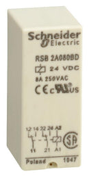 SCHNEIDER ELECTRIC RSB2A080BD General Purpose Relay, RSB Series, Interface, DPDT, 24 VDC, 8 A