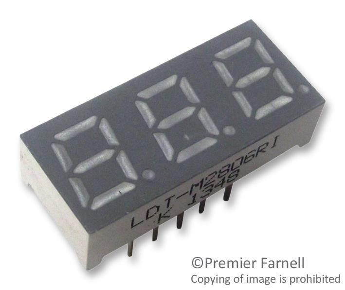 LUMEX LDT-M2806RI 7 Segment LED Display, InfoVue, Red, 10 mA, 1.7 V, 6 mcd, 3, 7.1 mm